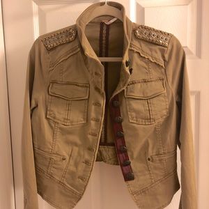 Free People Army Green Jacket detailed shoulder